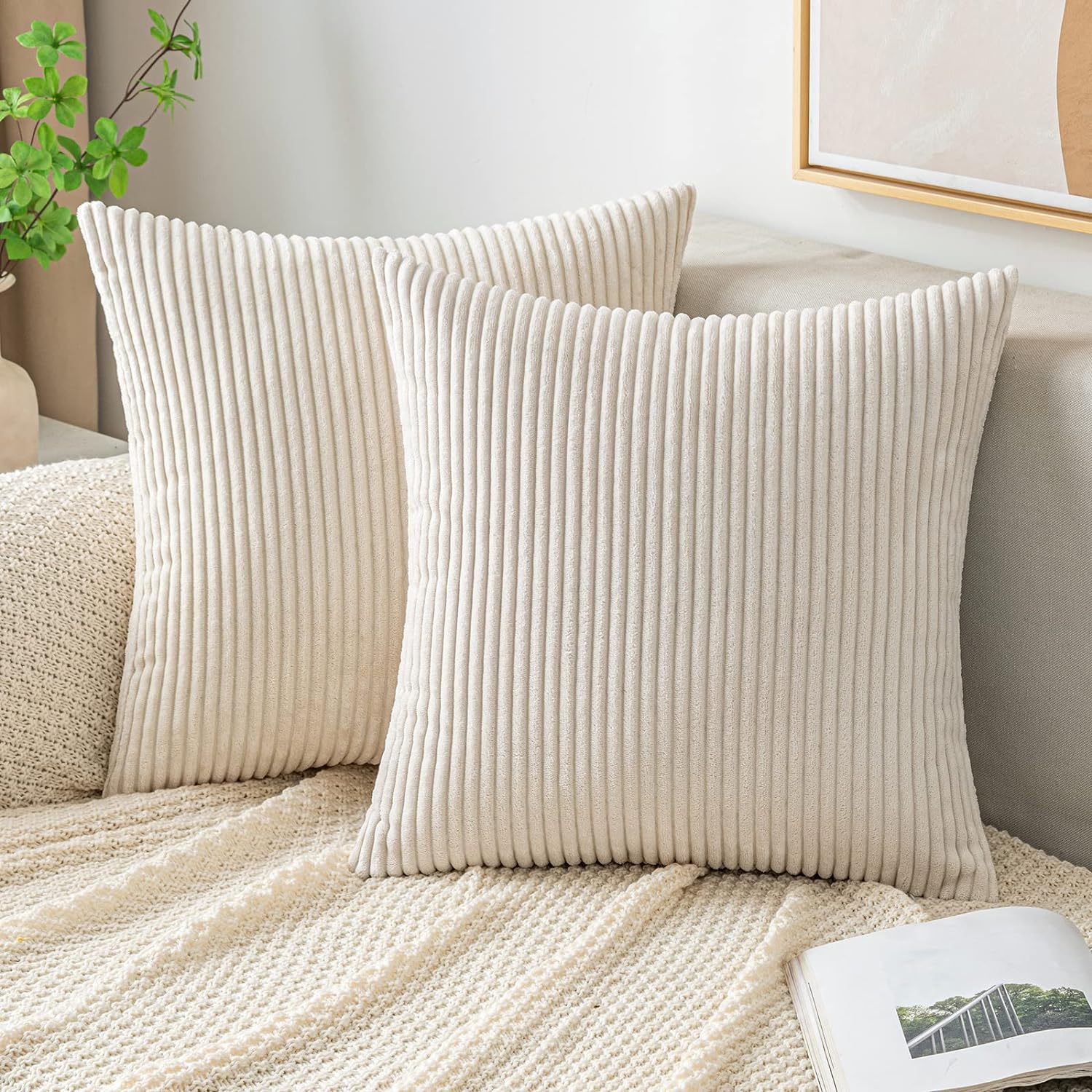 Pillow Insert 18X18 - Sierkussenslopen Corduroy Decoratieve Zacht Gestreepte Kussenslopen