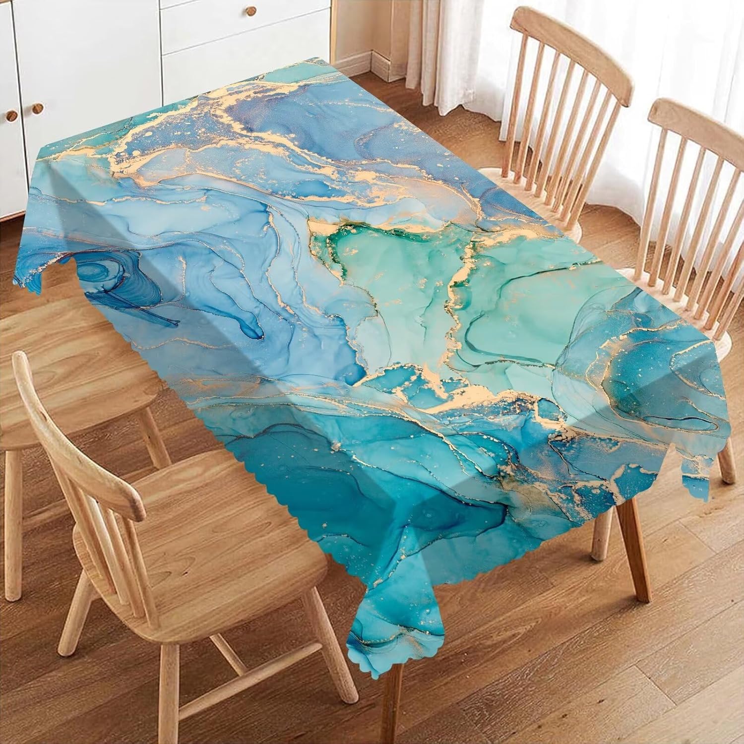 Home Textiles Premium - Luxe teal marmeren vloeibare tafelkleed, premium