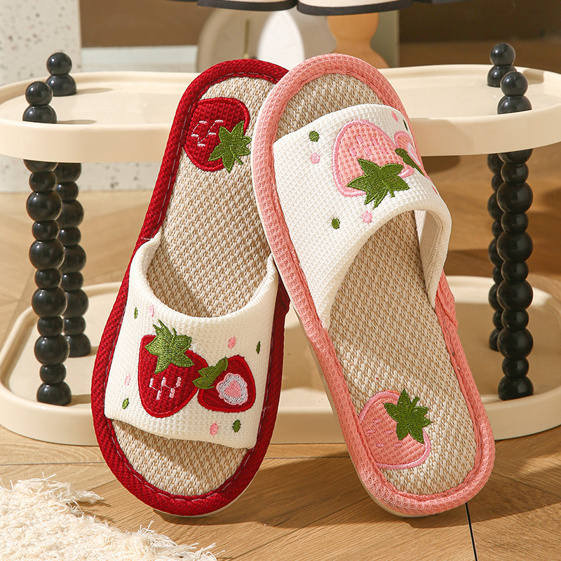 Aardbeienkleurige linnen panto - Home Textile recensie en prijs